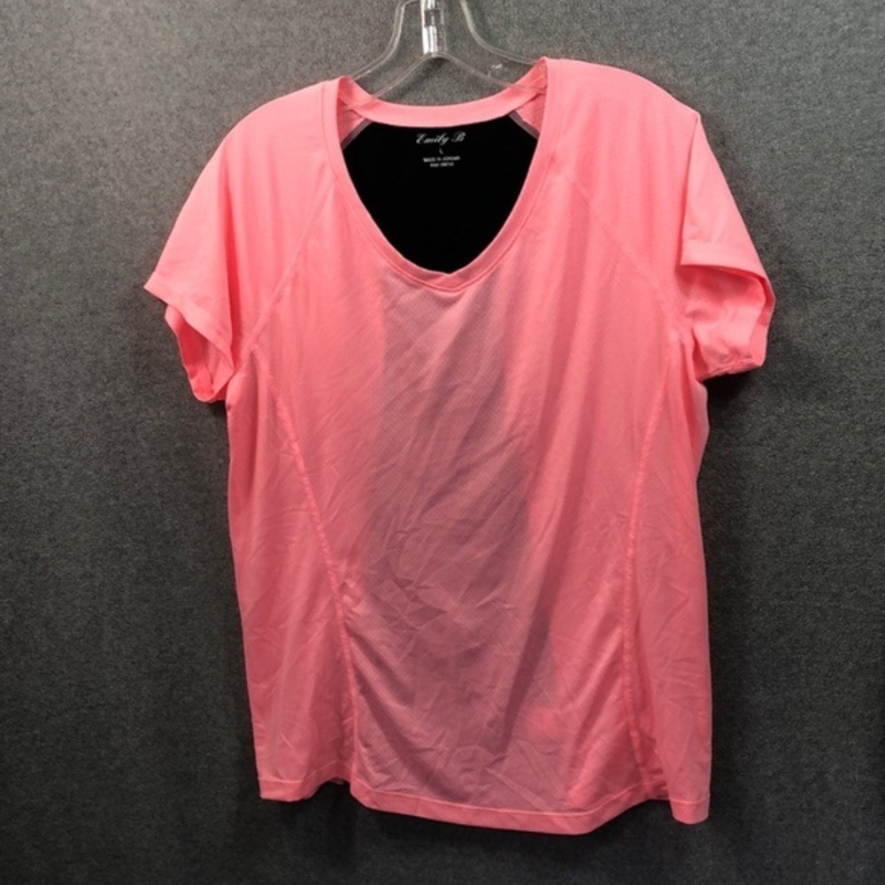 Emily B Women's Activewear‎ Top Size L Pink Black Athletic T-Shirt